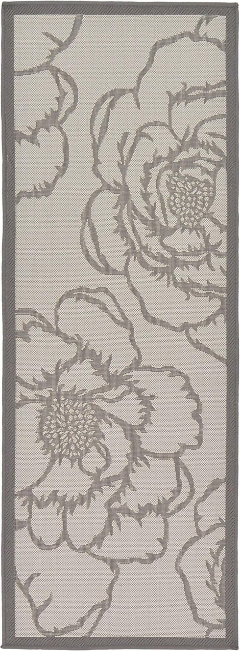 Unique Loom Outdoor Botanical Collection Area Rug - Rose, Gray/Silver (2' x 6' 1" Runner)