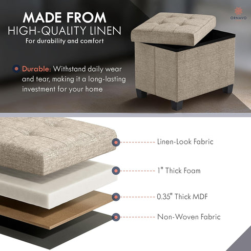 600 LB, 12 16 12, Ornavo Home Storage Ottoman Small Rectangle Ottoman with Legs, Foot Rest Stool Seat, Load up