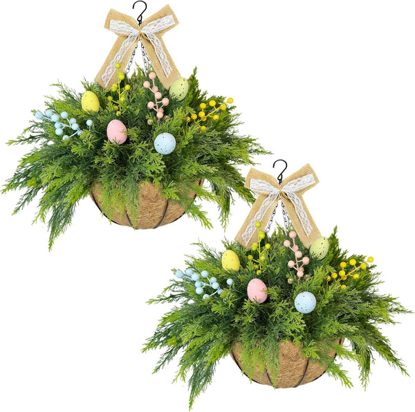 NSOPB Set of 2 Easter Artificial Hanging Plant Flower Baskets, Fake Planter Hanging