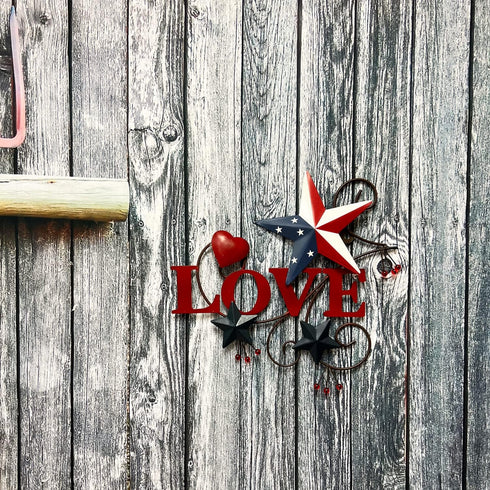 Primitive Country Metal Love Star Wall Art, Americana Hearts and Stars, 4th of July Farmhouse Decor