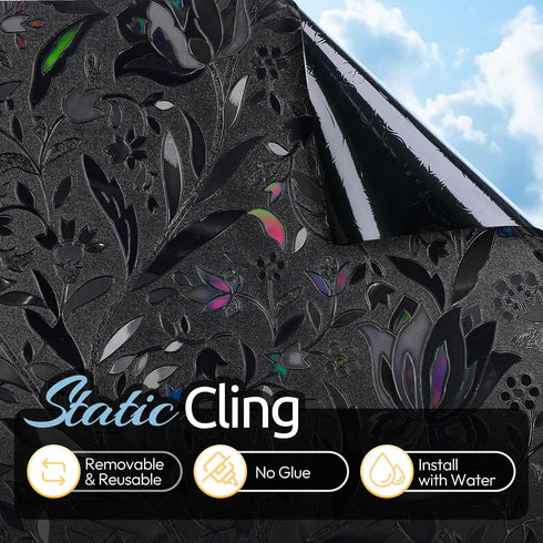 rabbitgoo Black Total Blackout Window Film, 35.4" x 78.7" Light Blocker for Sun Blocking and Privacy
