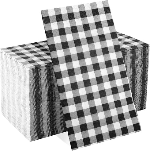 Hunanyume 100 Pack Black and White Gingham Napkins - 3 Ply Disposable Buffalo