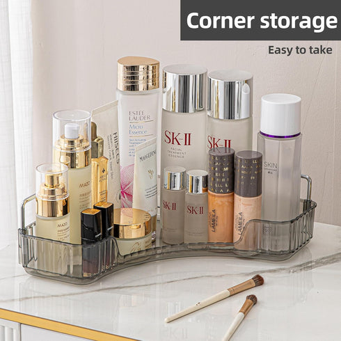 YCIA&DONE Corner Counter Bathroom Organizer, 1 Tier Clear Cosmetic Perfume Tray for Makeup and Skincare