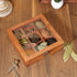 8x8 Inch 9 Ajuny Wooden Spice Box - Decorative Masala Dabba Organizer with Glass Lid, Fixed Compartments & Spoon, Spice