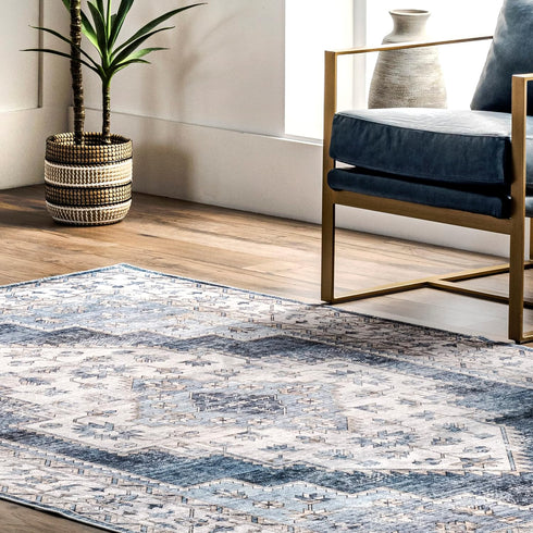 nuLOOM 2' x 3' Dania Machine Washable Medallion Accent Rug, Navy, Rectangular, 0.1" Thick