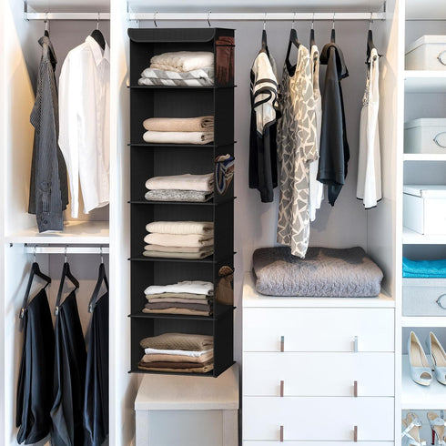 6 Closet Simple Houseware Shelf Hanging Organizer, Black