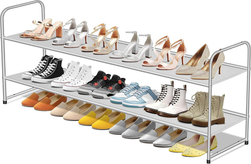 SLEEPING LAMB 2-Tier Long Shoe Rack Organizer, Stackable Wide Shoe Shelf Holds 18-Pairs for Bedroom Entryway