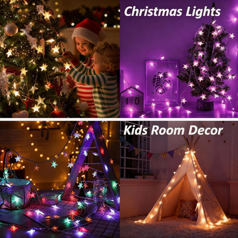 20ft, 40 Solhice Star String Lights Battery Operated Color Changing LEDs Fairy Lights, Hanging Twinkle Lights