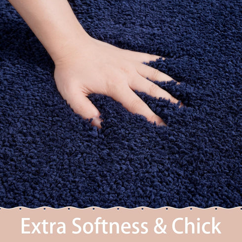 AROGAN Luxury Long Bathroom Runner Rug, 24x36 Inch - Thick Soft Microfiber Non Slip Bath Mat, Navy Blue