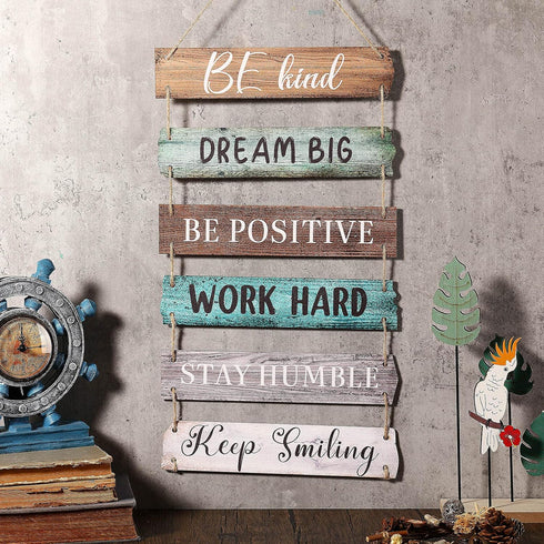 6 Pieces Rustic Wall Hanging Plaque Sign, Inspirational Wall Art, Farmhouse Wooden Door Signs with Motivational Quotes