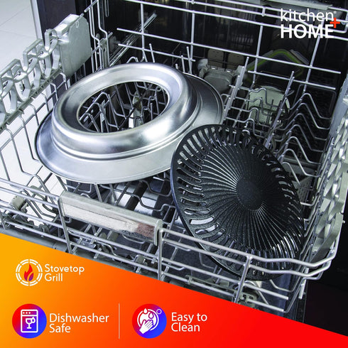 Kitchen + Home Indoor BBQ Stove Top Smokeless Grill, Stainless Steel with Double Coated Non Stick Surface