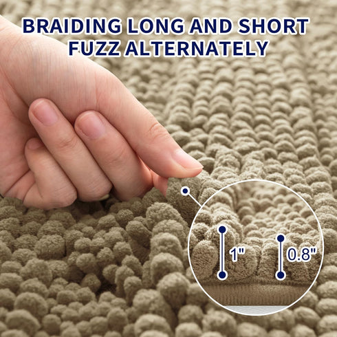 SUBRTEX Bathroom Rugs Chenille Bath Rug - Soft Non Slip Striped Plush Bath Mat for Bathroom (Sand, 16"x24")