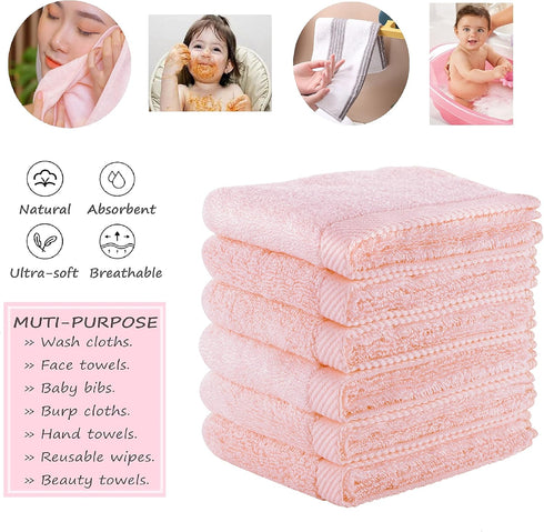6-Pack 12"x12" Mother-Earth Bath Washcloths - Soft and Absorbent Face Towels, Quick-Drying Wash Cloths for Sensitive