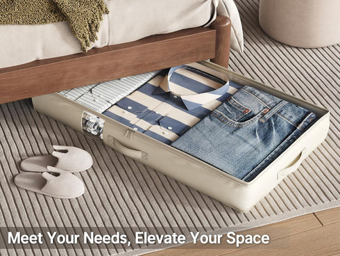 Under Bed Storage Containers with Window, Foldable Bags for Blankets, Clothing, Comforter, Linen Sheets, 2 Pack, White
