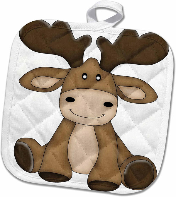3D Rose Cute Sitting Moose Illustration Pot Holder, 8 x 8