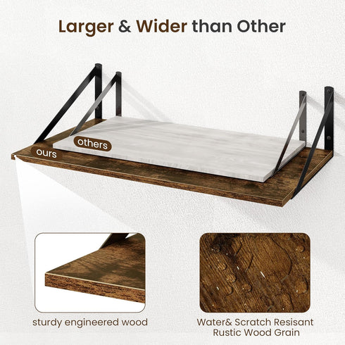 12 Inch Set 2, 16W 12D Fun Memories Floating Shelves for Wall, Deep Floating Shelves of x Large Wall Shelf with Sturdy