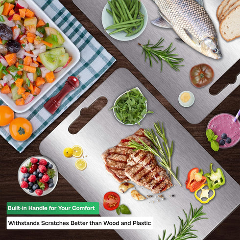 BEGCON 304 15.4" 11" Stainless Steel Cutting Boards for Kitchen - Stainless Steel Food Grade, Double-Sided Non Toxic