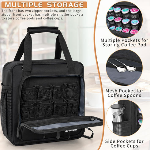 Coffee Maker Carrying Bag OUUTMEE for Keurig K-Mini or K-Mini Plus, Portable Storage Tote with Extra Pockets