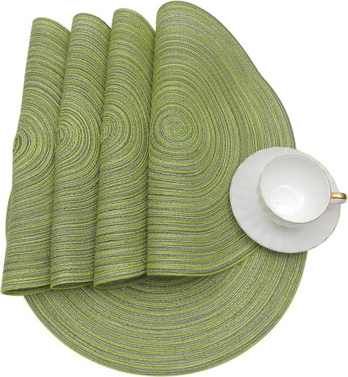SHACOS Round Placemats Set of 4 Braided Cotton Place Mats 15 inch for Kitchen Dining Table Holiday Party (Pea Green)