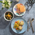 Set, 12-Piece Spice by Tia Mowry Goji Blossom Decorated Porcelain Chip and Scratch Resistant Dinnerware Blue