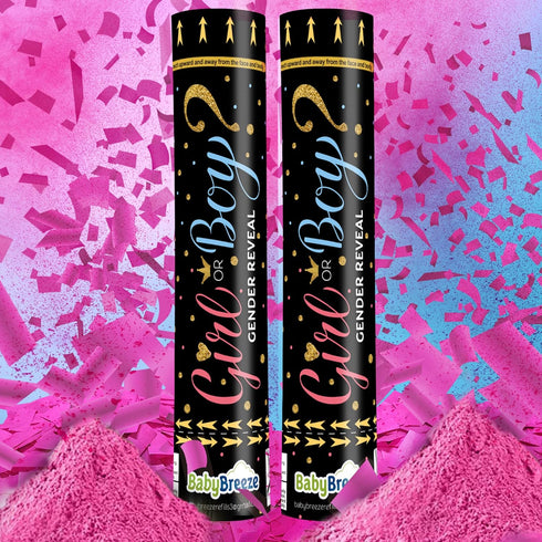 2 Gender Reveal Confetti Powder Cannon - Biodegradable Blue & Pink Poppers for Baby Shower Party Decorations - He