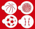Designer Stencils Large Sports Ball Cookie Stencils, Basketball - Golf - Soccer - Baseball, Beige/semi-transparent