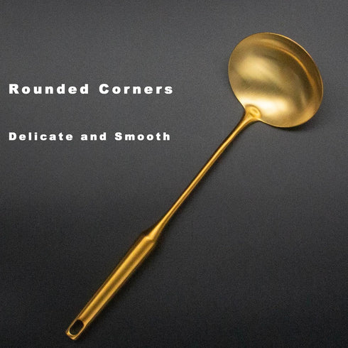 Stainless Steel Ladle Spoon Kitchen Turner - Big Soup Ladle Cooking Utensil Tool - Gold Soup Ladle
