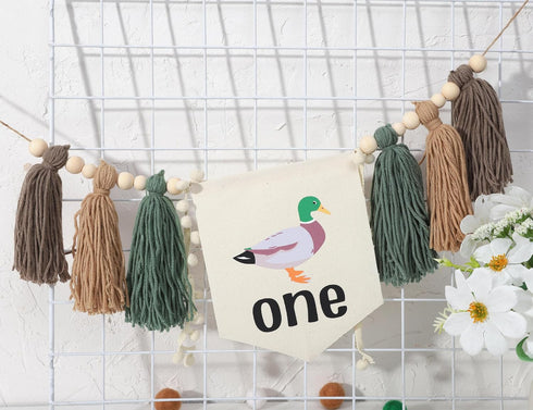 RSOLIET 1st Lucky Duck Tassel High Chair Banner - Mallard Duck & Duckling Birthday Party Decorations