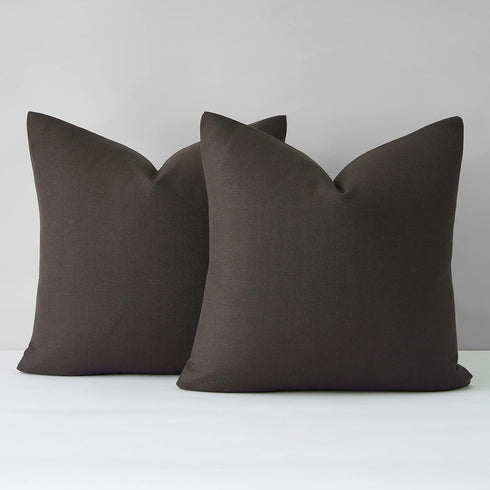 Mixhug Decorative Linen Throw Pillow Covers, Farmhouse Cushion Covers for Couch and Bed, Coffee Brown, Set of 2