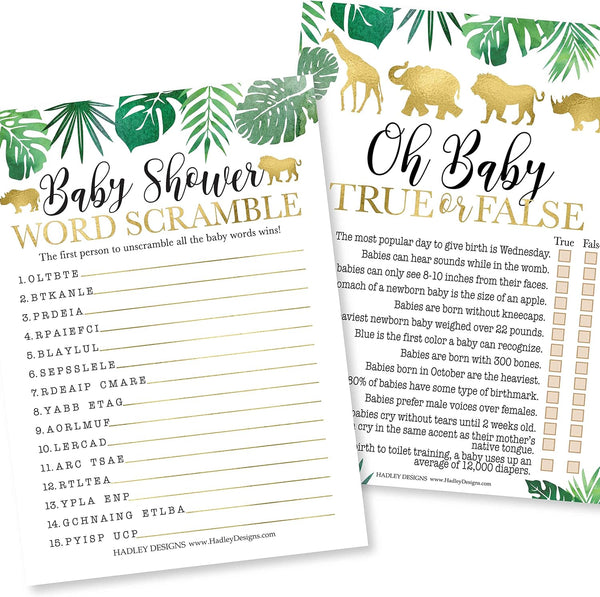 Hadley Designs Hilarious Baby Shower Games Set – 25 Double-Sided Cards for 25 Guests, Word Scramble, True or False