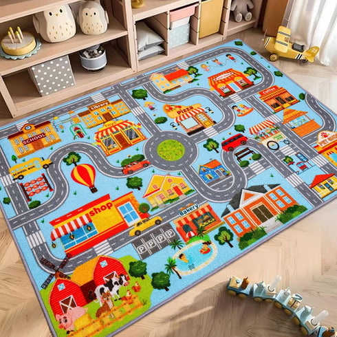 DINSUMRUG (59X39.4 INCH, Car Rug for Kids, Car Play Mat Carpet, Extra Non-Slip Traffic Road Rug for Kids, City Map