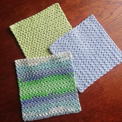 LarisaKnits Set 3 Cotton Pastel Dish Rags Crochet Reusable Washcloth Knitted Volume Kitchen Dish Cloth Absorbente
