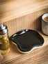 Spoon Holder, Porcelain Spoon Rest with Deep Drip Tray for Kitchen Counter, Heat-Resistant, Black Ruffled Edge