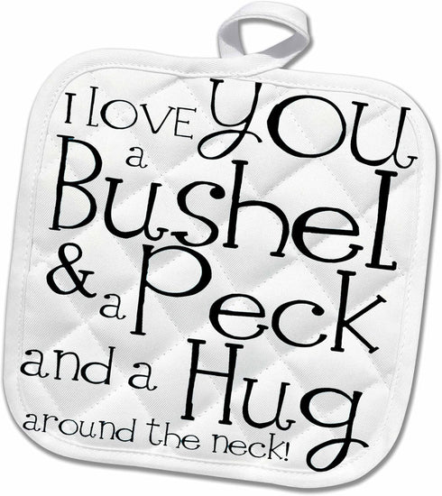 3D Rose I Love You A Bushel and A Peck Pot Holder, White and Black, 8 x 8