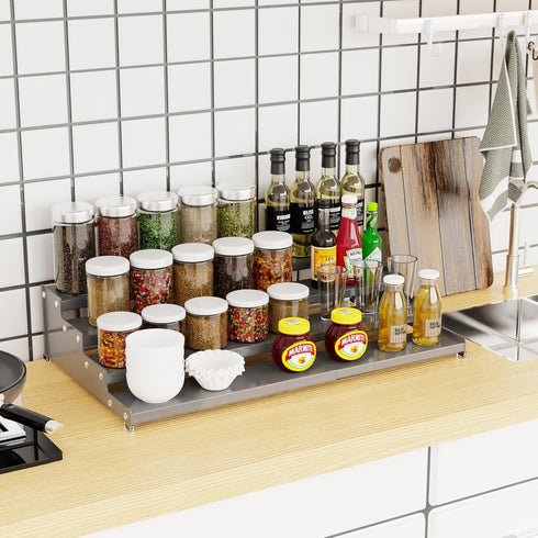 Expandable 4-Tier Step Spice Rack Organizer for Kitchen Cabinet, Modern Design Non Skid Space Saving Storage Shelf
