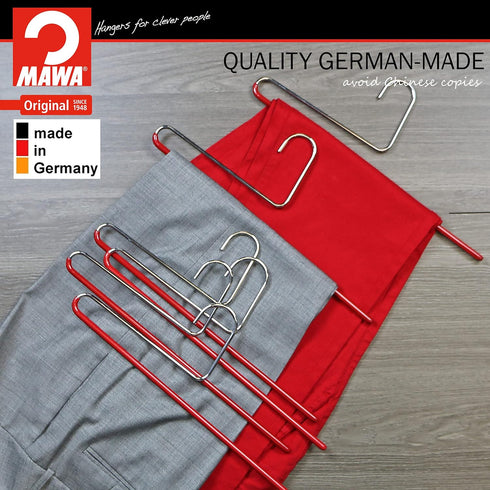 Mawa by Reston Lloyd Non-Slip Space-Saving Clothes Hanger, Reverse Hook Trouser Series with Single Rod for Pants, Red,