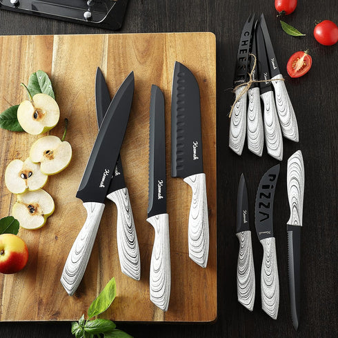 Keewah 19 Pieces Kitchen Knife Set, 15 Stainless Steel Knives with Wood Texture Handle & Acrylic Stand