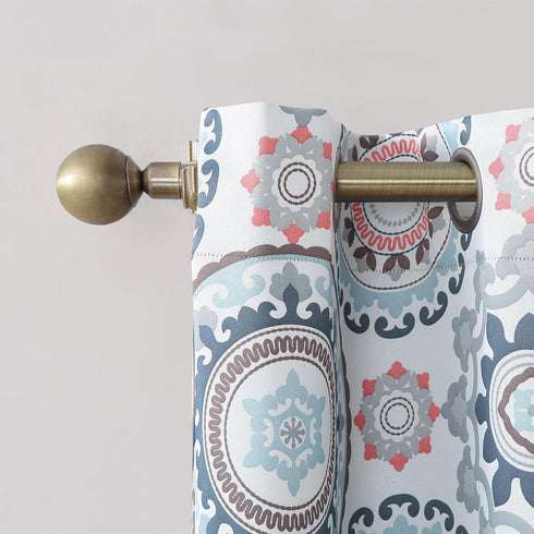 Sun Zero Nepal Global Medallion Print Blackout Curtain Panel, 40" x 84", Stone, Grommet