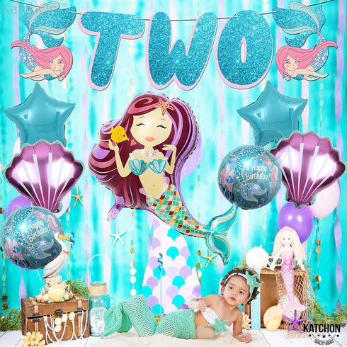 KatchOn Mermaid 2nd Birthday Decorations, Pack of 8