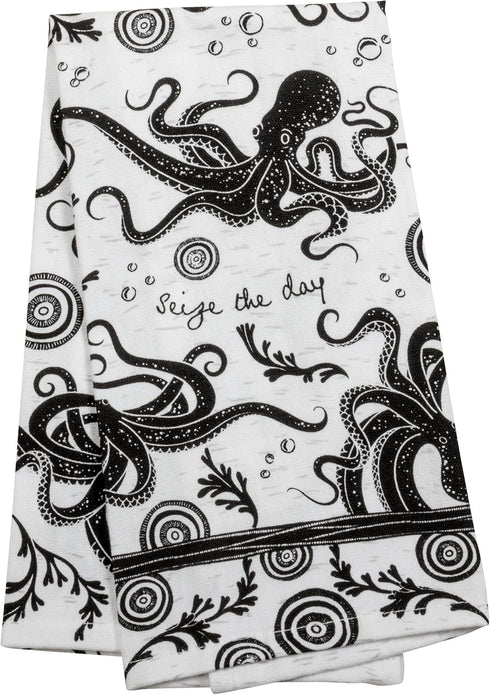 Karma Gifts KA101944 Black and White Boho Tea Towel, Cotton, Octopus 18" x 22"