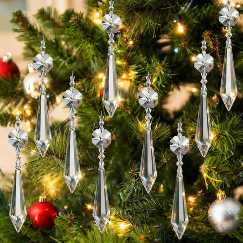 25pcs 55mm H&D HYALINE & DORA Crystal Replacement Clear Chandelier Icicle Prisms with Octagon Crystal Bead for Lamp