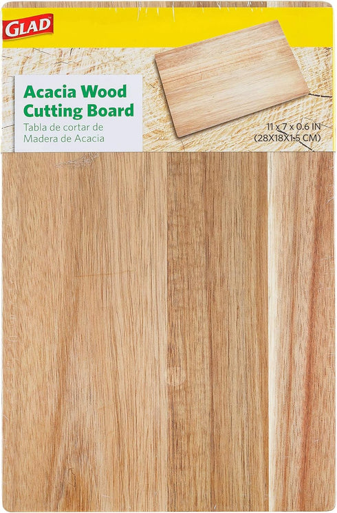 Glad Acacia Wood Cutting Board for Kitchen, Small Reversible Solid Butcher Block, 11 x 7 Inches