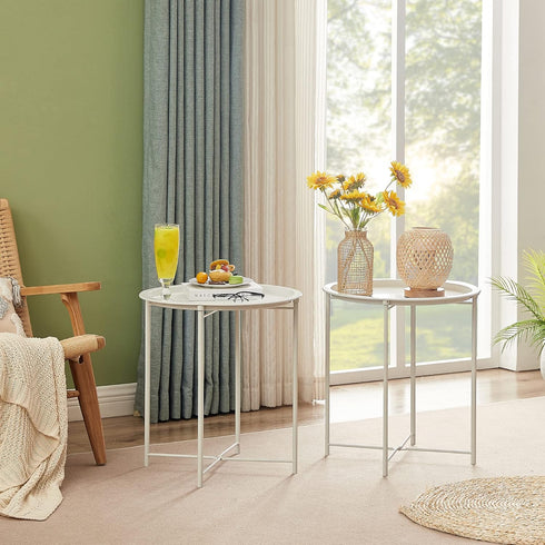 1 VECELO Side/End Table, Folding Round Metal Anti-Rust and Waterproof Outdoor or Indoor Tray for Living Room Bedroom
