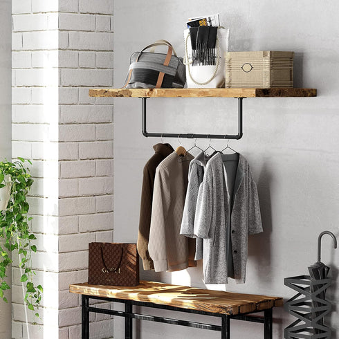 Industrial Pipe Wall Mounted Clothing Rack, Heavy Duty Space-Saving Garment Bar Rack, Detachable Multi-Purpose Hanging