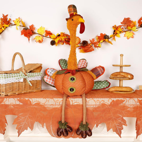 FORUP 32 Inch Thanksgiving Turkey Doll for Autumn Fall Harvest Halloween Home Decorations, Male Table Decoration