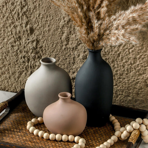 Set 3, Ceramic Vase of Small Modern Rustic Pottery Vases for Home Decor,Farmhouse Flower Vase for Pampas Grass, Dried