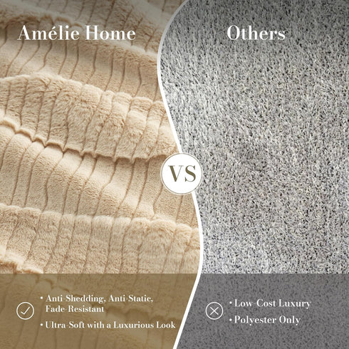 Amlie Cozy 60"x80", Home Luxury Striped Faux Fur Throw Blanket for Couch, Soft Fuzzy Fluffy Soft Plush Blankets Sofa