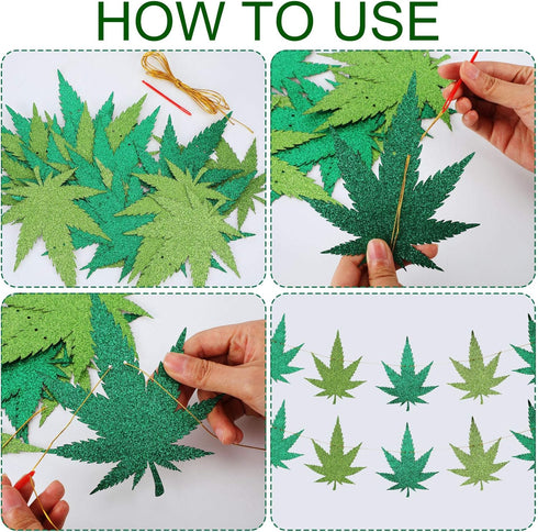 2 Pieces Pot Leaves Weed Banners and 51.2 x 86.6 Inch Weed Tablecover for Pot Leaf Birthday Party Picnic Decoration