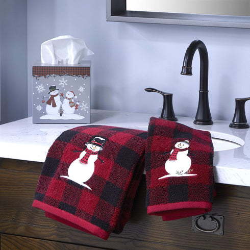 SKL Home Christmas/Gift Woodland Winter Snowman Bath Towel, Red