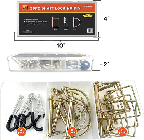 Wellmax 20 Pcs Zinc-Plated Heavy Duty Safety Pins, 1/4 Diameter, Bonus 4 Pcs Trailer Hitch Pin (Gold)